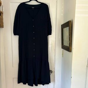 Anthropologie Black L Midi Dress with Button Detail